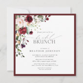 Elegantes Burgundy Botanisches Bridal Brunch Einladung (Vorderseite)