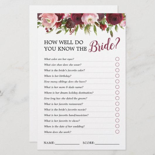 Elegantes Burgundy-Brautparty (Vorne/Hinten)