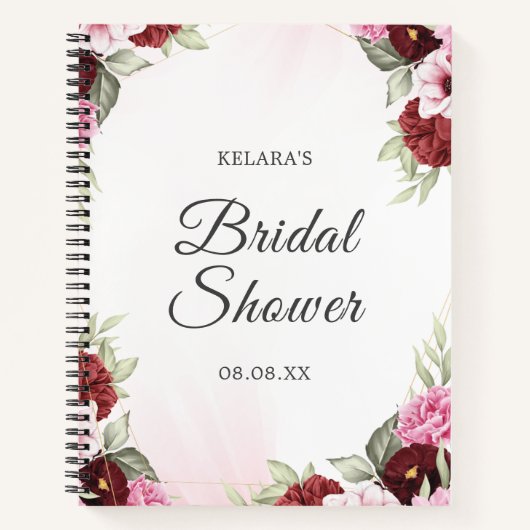 Elegantes Burgundy-Brautparty Hochzeit Notizblock (Vorderseite)