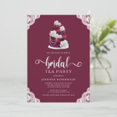 Elegantes Burgundy Cake Bridal Party Einladung (Stehend Vorderseite)