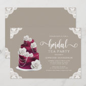 Elegantes Burgundy Cake Bridal Party Einladung (Vorne/Hinten)