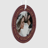 Elegantes Burgundy Christmas Monogram Foto Ornament (Vorderseite)