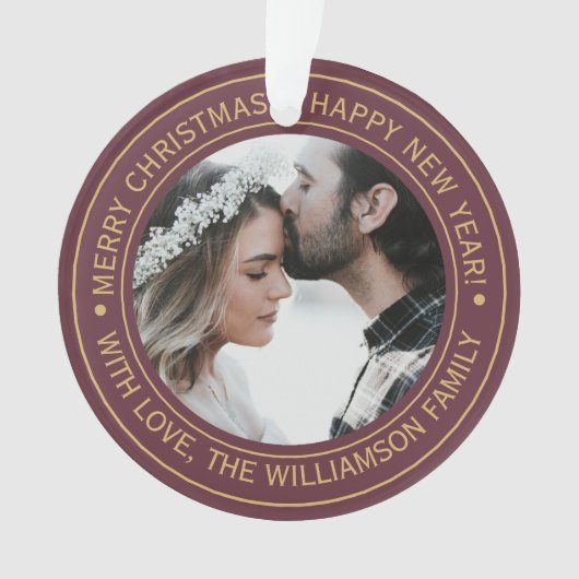 Elegantes Burgundy Christmas Monogram Foto Ornament (Vorderseite)