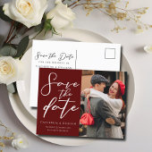 Elegantes Burgundy Couple Foto Rette das Foto Ankündigungspostkarte