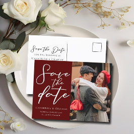 Elegantes Burgundy Couple Foto Rette das Foto Ankündigungspostkarte