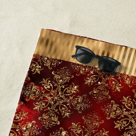 Elegantes Burgundy Damask Gold Strandtuch (Beispiel)