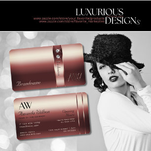 Elegantes Burgundy Dekor Schimmery Diamonds Monogr Visitenkarte