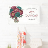 Elegantes Burgundy & Emerald Peony Brautparty Banner (Insitu)