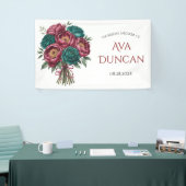 Elegantes Burgundy & Emerald Peony Brautparty Banner (Messeveranstaltung)