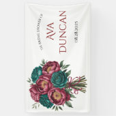 Elegantes Burgundy & Emerald Peony Brautparty Banner (Vertikal)