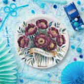 Elegantes Burgundy & Emerald Peony mit Goldakzent Pappteller (Party)