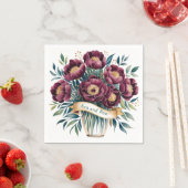 Elegantes Burgundy & Emerald Peony mit Goldakzent Serviette (Beispiel)