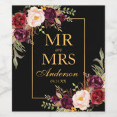 Elegantes Burgundy Floral Black Gold Weinetikett (Einzelnes Label)