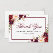 Elegantes Burgundy Floral Brautparty Dankeskarte (Vorne/Hinten)
