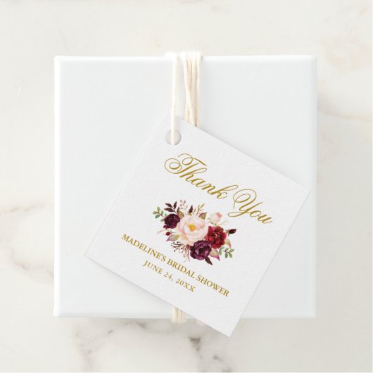 Elegantes Burgundy Floral Brautparty Geschenkanhänger (Beispiel)
