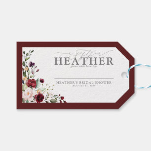 Elegantes Burgundy Floral Brautparty No Wrap Geschenkanhänger