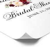 Elegantes Burgundy Floral Brautparty Poster (Ecke)
