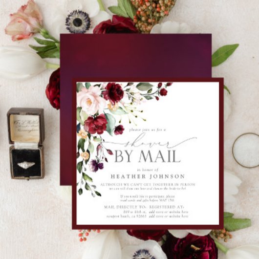 Elegantes Burgundy Floral Brautparty von Mail Einladung
