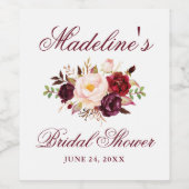 Elegantes Burgundy Floral Brautparty Weinetikett (Einzelnes Label)