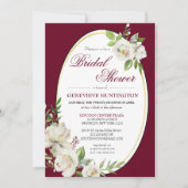 Elegantes Burgundy Floral Gold Brautparty Einladung (Vorderseite)