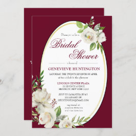 Elegantes Burgundy Floral Gold Brautparty Einladung