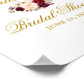 Elegantes Burgundy Floral Gold Brautparty Poster (Ecke)