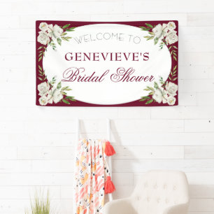 Elegantes Burgundy Floral Gold Brautparty Willkomm Banner
