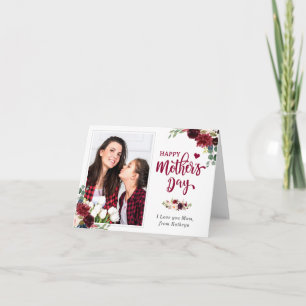 Elegantes Burgundy Floral Happy Mother's Day Foto Karte