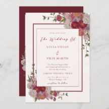 Elegantes Burgundy Floral QR Code Foto Hochzeit