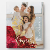 Elegantes Burgundy Floral Script Family Foto Fotoplatte (Vorderseite)