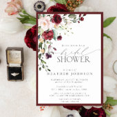 Elegantes Burgundy Floral Watercolor Brautparty Einladung
