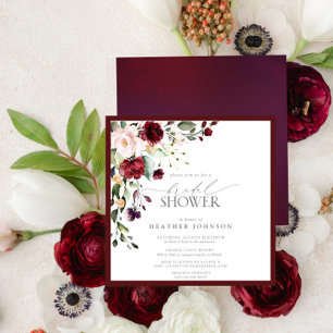 Elegantes Burgundy Floral Watercolor Brautparty Einladung