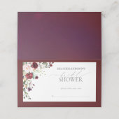 Elegantes Burgundy Floral Watercolor Brautparty Platzkarte (Außenseite Aufgefaltet)