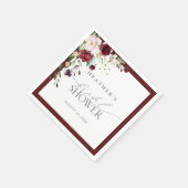Elegantes Burgundy Floral Watercolor Brautparty Serviette (Ecke)