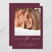 Elegantes Burgundy Foto Hochzeit speichern das Dat Save The Date (Vorne/Hinten)