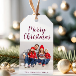 Elegantes Burgundy Foto Weihnachten Geschenkanhänger