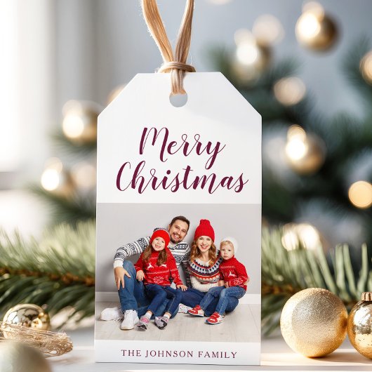 Elegantes Burgundy Foto Weihnachten Geschenkanhänger
