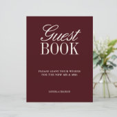 Elegantes Burgundy Gästebuch Wedding Tabletop Schi (Stehend Vorderseite)