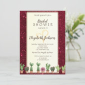Elegantes Burgundy Glitzer Cactus Brautparty Einladung (Stehend Vorderseite)