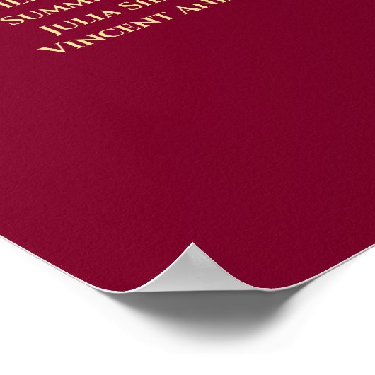 Elegantes Burgundy & Gold 24 Table Seating Chart Poster (Ecke)