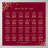 Elegantes Burgundy & Gold 24 Table Seating Chart Poster (Vorne)