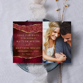 Elegantes Burgundy & Gold Agate Wedding Foto Save The Date