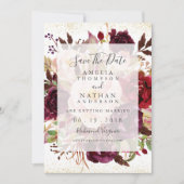 Elegantes Burgundy Gold Bloom Save the Date Einladung (Vorderseite)