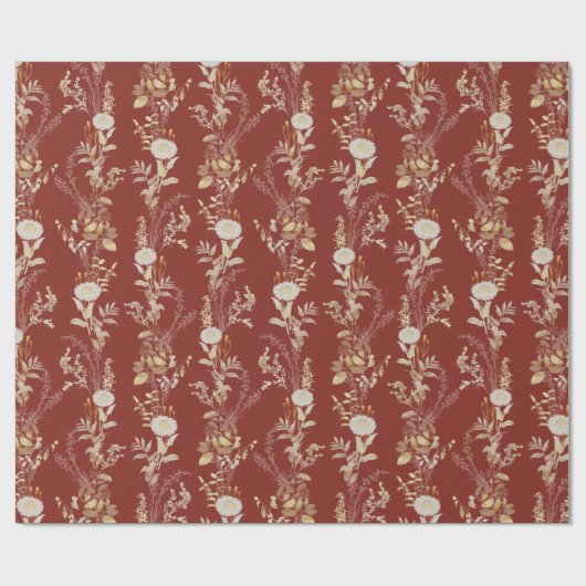 Elegantes Burgundy Gold Blume Geschenkpapier (Flach)