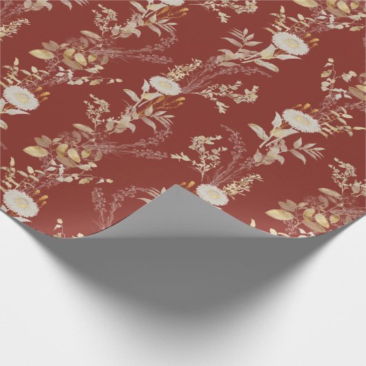 Elegantes Burgundy Gold Blume Geschenkpapier (Ecke)