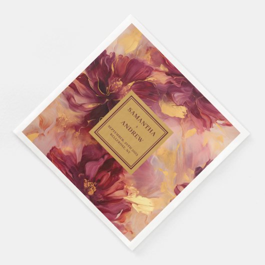 Elegantes Burgundy Gold Blush Wedding Paper Napkin Serviette (Ecke)