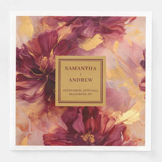 Elegantes Burgundy Gold Blush Wedding Paper Napkin Serviette (Vorderseite)