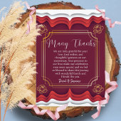 Elegantes Burgundy & Gold Boho Hochzeitstag Dankeskarte