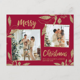 Elegantes Burgundy Gold Botanisches 2 Foto Weihnac Postkarte