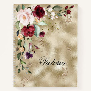 Elegantes Burgundy Gold Floral Personalisiertes Sk Notizblock